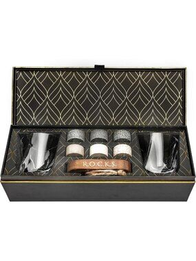 Handcrafted Whiskey Chilling Stones Gift Set - 6 Premium Granite Rocks & 2